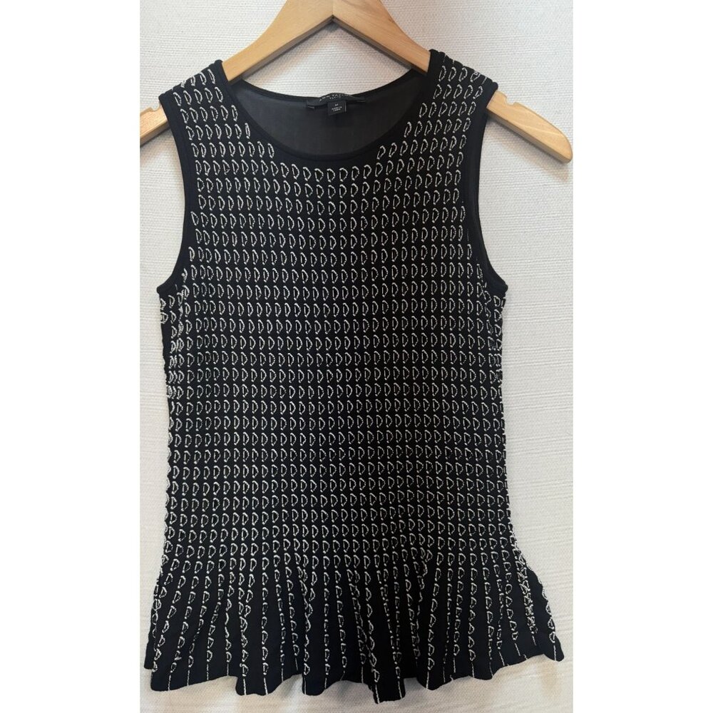 Ann Taylor Women's Tank Top Stretch Size SP Black White Embroidered Sleeveless